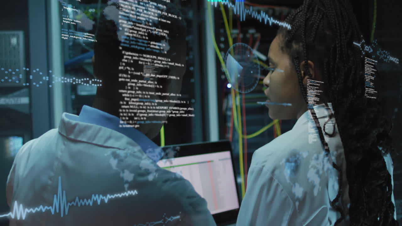 Animation of data processing over diverse it technicians by computer servers