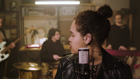 musical group in a studio