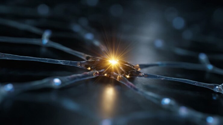 Oplyste neuronforbindelser: Et nærbillede af synaptisk aktivitet og neurale netværk, der fremhæver neurotransmissionens vitale rolle i hjernefunktionen.