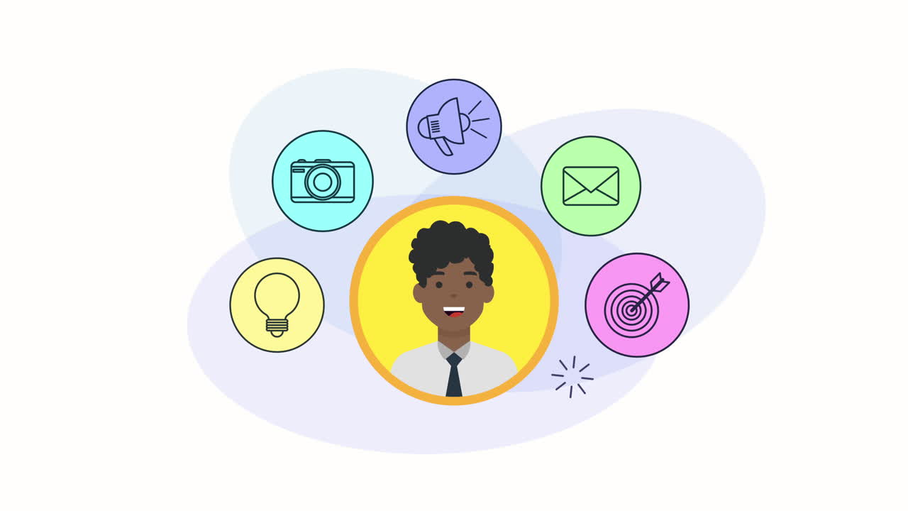 businessman with social media marketing animation