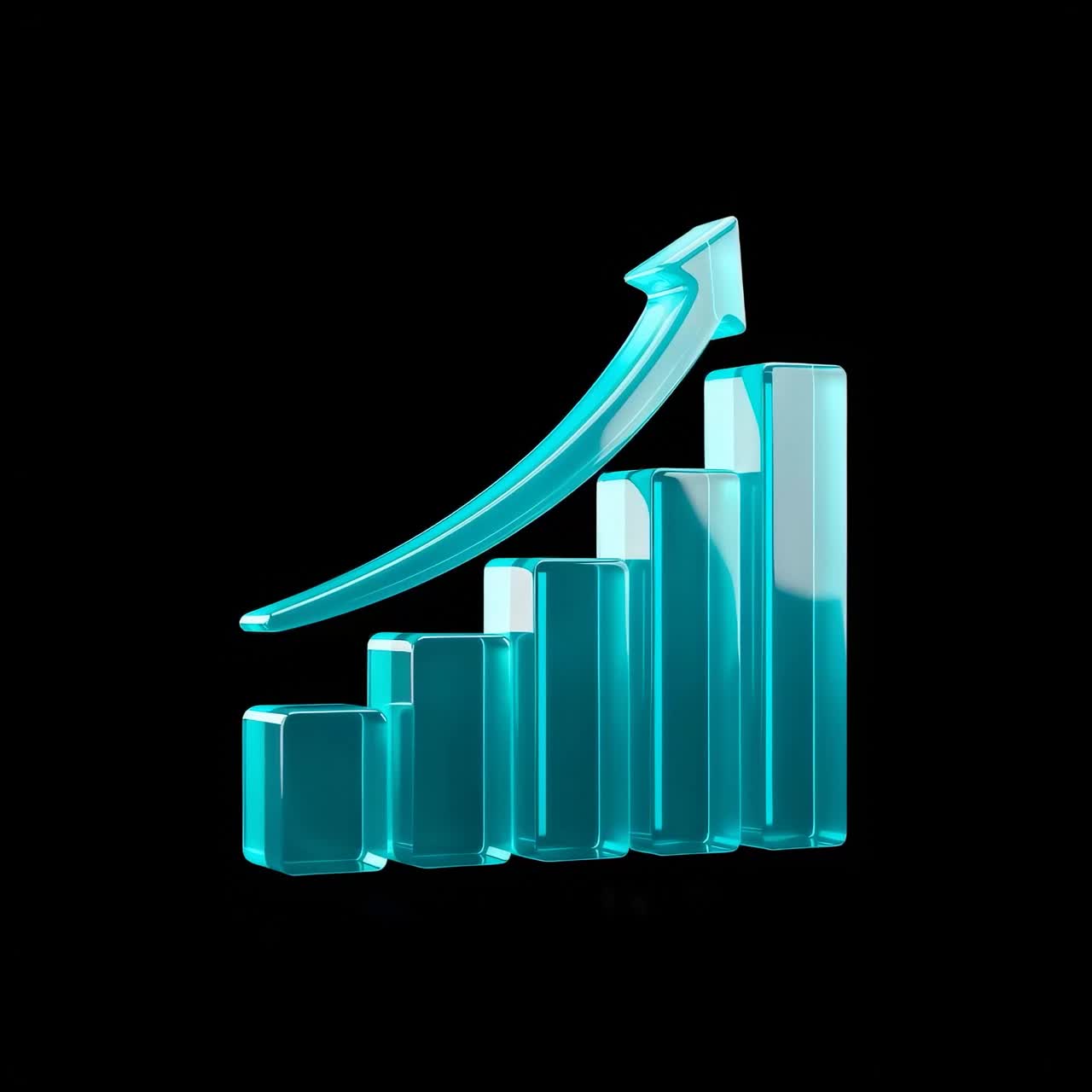 3D Glass Bar Chart with Upward Trend Arrow