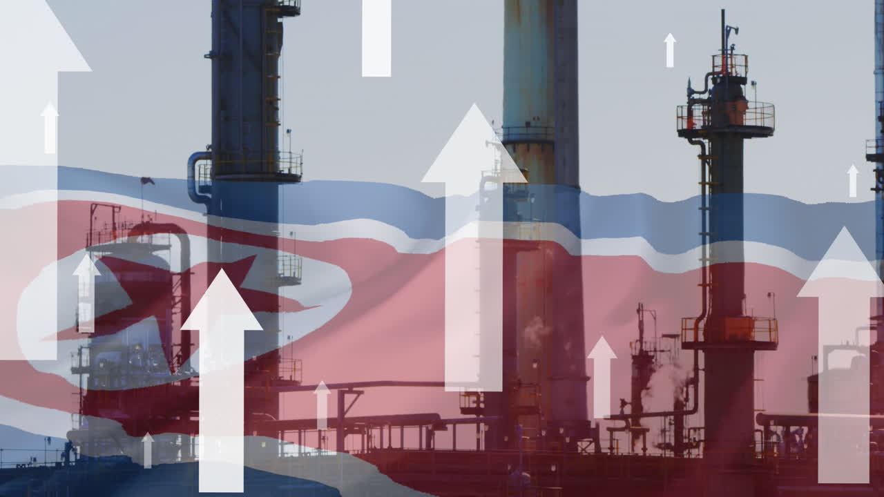 공장 위에 있는  화살과 북한의 발의 애니메이션