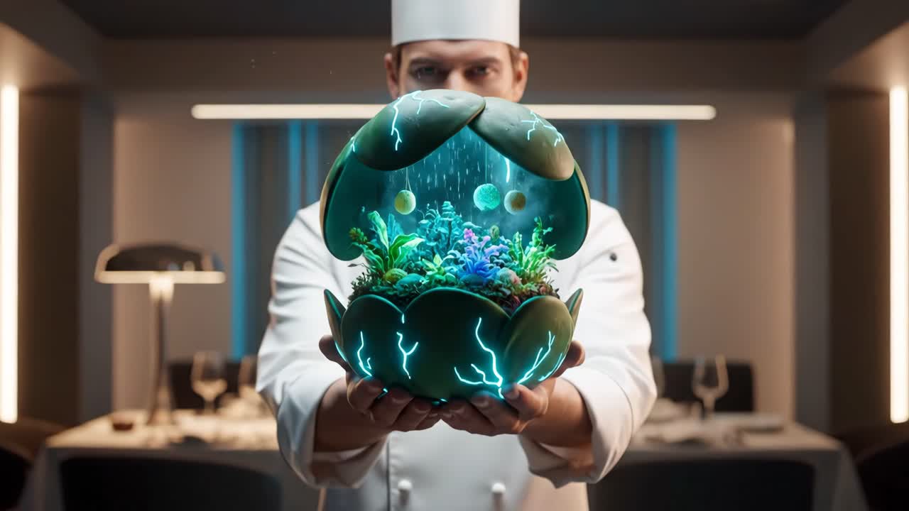 Futuristic Food Presentation by a Chef