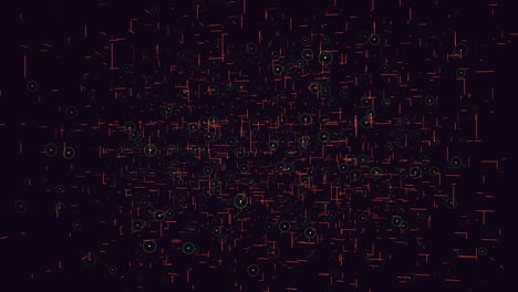 futuristic cube with neon glitters and lines on black gradient