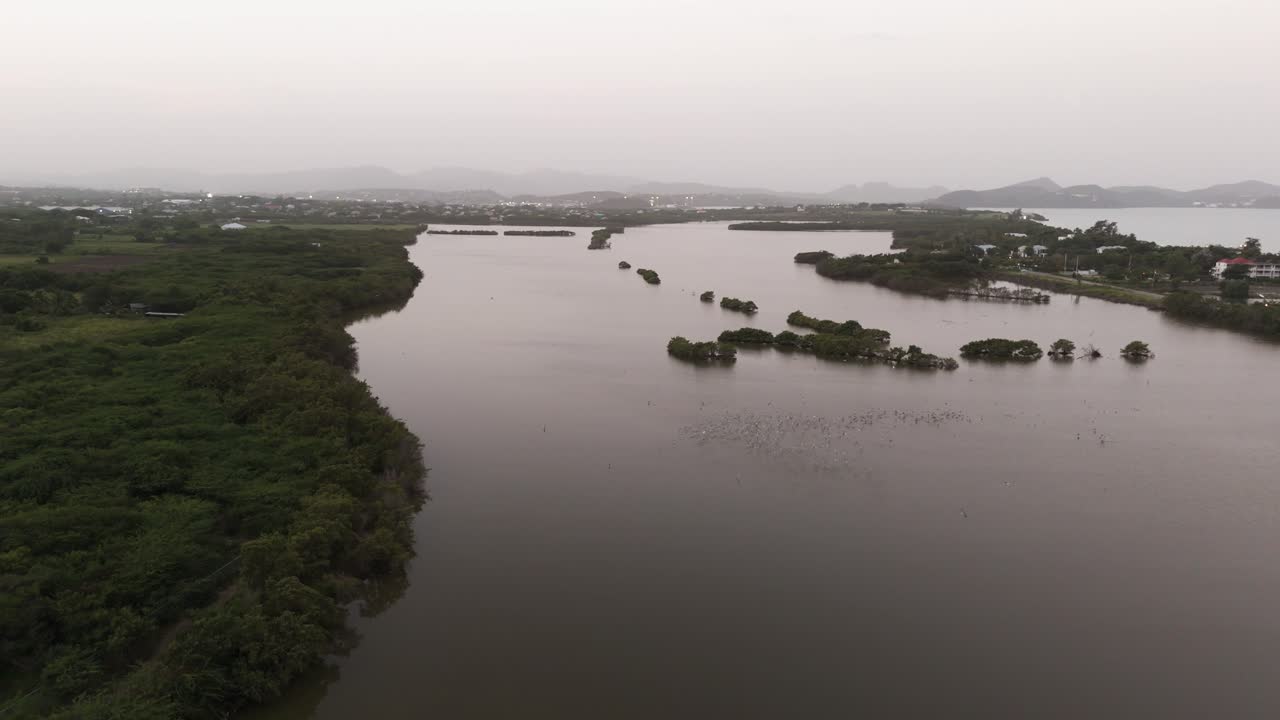Aerial View Of McKinnon's Pond Lake North of St. John's Antigua and Barbuda.
