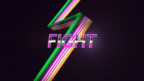 animation of fight text in purple letters over neon flash