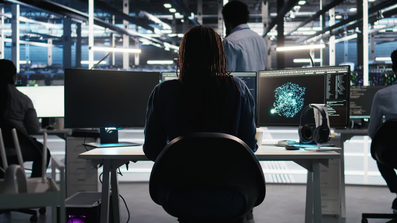 Stressed server hub admin worried by malfunctioning data analytics AI generator