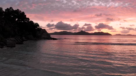 beautiful sunset on la digue, an island of the seychelles