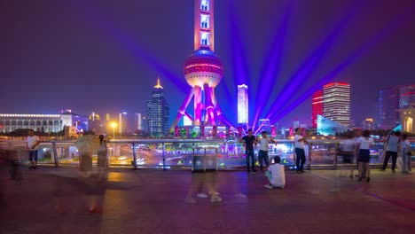 night illuminated shanghai famous mall bridge panorama 4k time lapse china