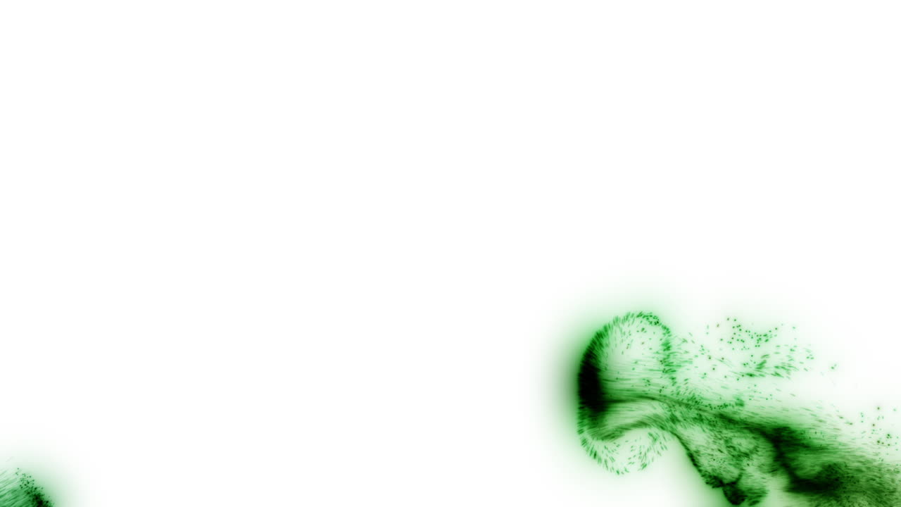 grüne flüssigkeitspartikel interagieren auf weißem hintergrund - 3d-animation