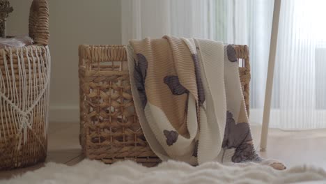 stylish woven basket with blanket