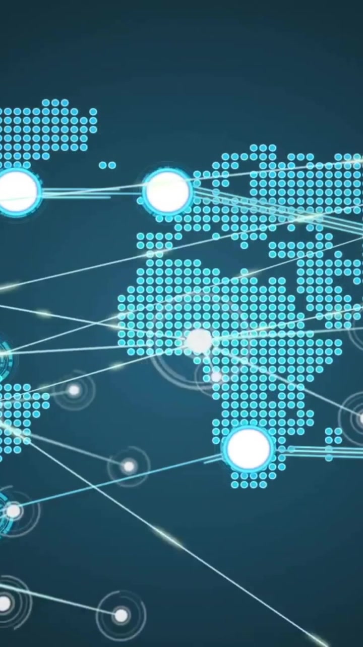Animation of network of connections and data processing over world map