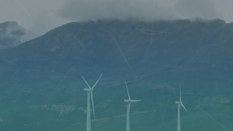 animation of network of connections over wind turbines