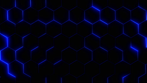 futuristic surface of dark hexagons with neon blue glow. technological background with patterns. looped seamless animation.