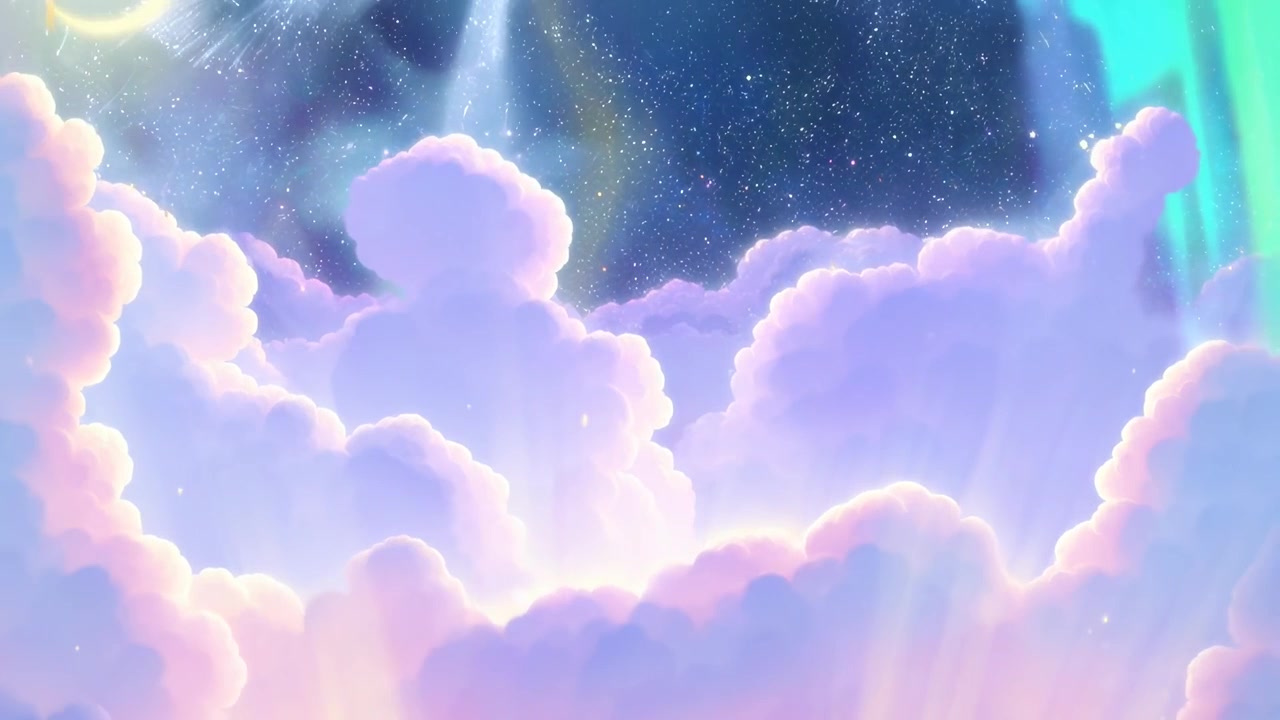 Animated Ethereal Sky with Glowing Clouds and Stars