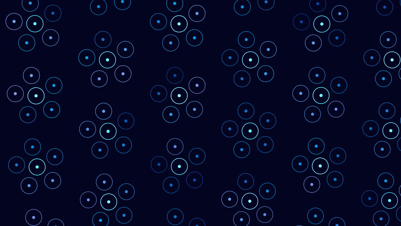 Dynamic spiral of black and blue circles with intricate connections
