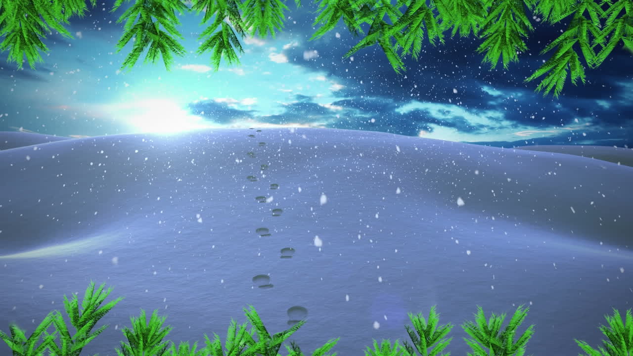 겨울 풍경 위에 내리는 눈의 애니메이션