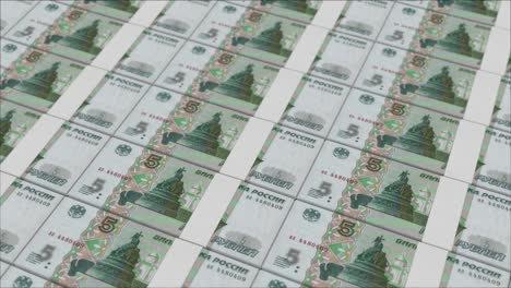 5 russian ruble banknotes printing by a money press