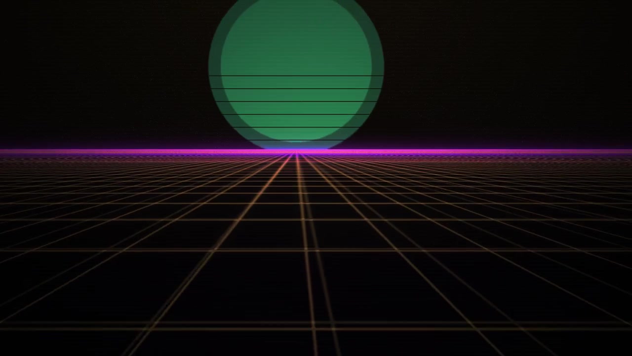 Loop Continuo di Griglia Retrò con Sole Verde e Orizzonte al Neon