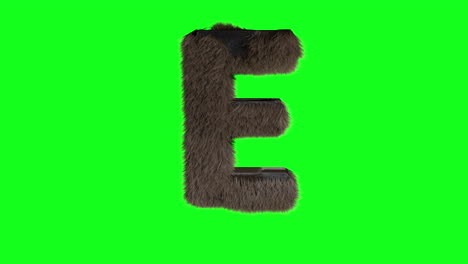 furry hairy 3d letter e on green screen