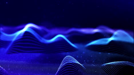 fondo de partículas de ciencia ficción en bucle de 4k con bokeh y efectos de luz. las partículas azules brillantes forman líneas, superficies, estructuras complejas en movimiento suave como en el micro mundo o el espacio. paisaje holográfico