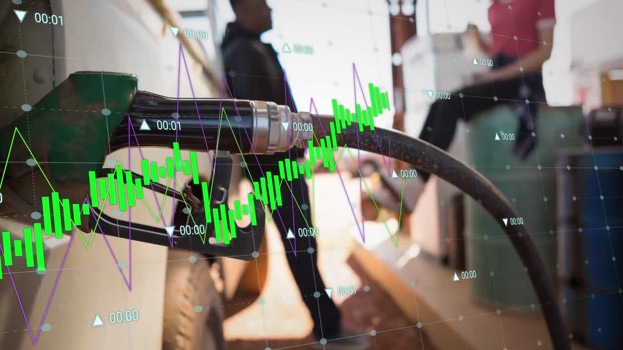 주유소에서 다양한 커플에 대한 데이터 처리의 애니메이션