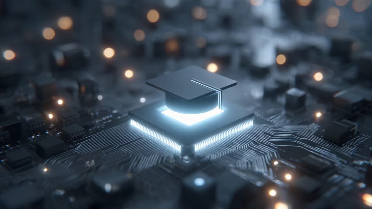 A Fusion of Education and Technology: The Integration of Knowledge and Computing Power Represented by a Graduation Cap on a Circuit Board
