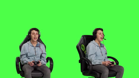person winning video games online tournament with her friends