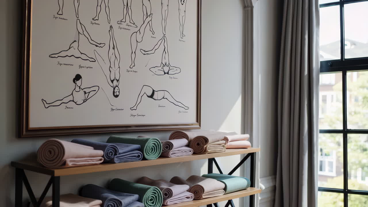 Yoga Poses Chart and Yoga Mats in a Studio