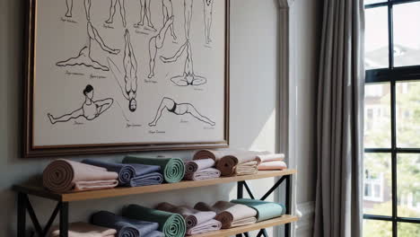 yoga poses chart and yoga mats in a studio