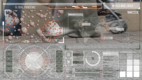 animation of data processing over people walking in city