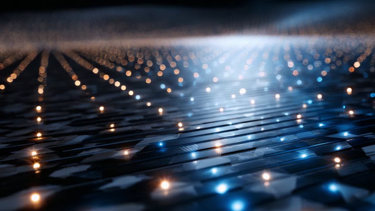 A Vibrant Field of Luminescent Lights and Reflections: A Stunning Perspective on an Expansive Ground of Shimmering Points of Light, Creating a Dazzling Visual Experience that Captivates the Viewer