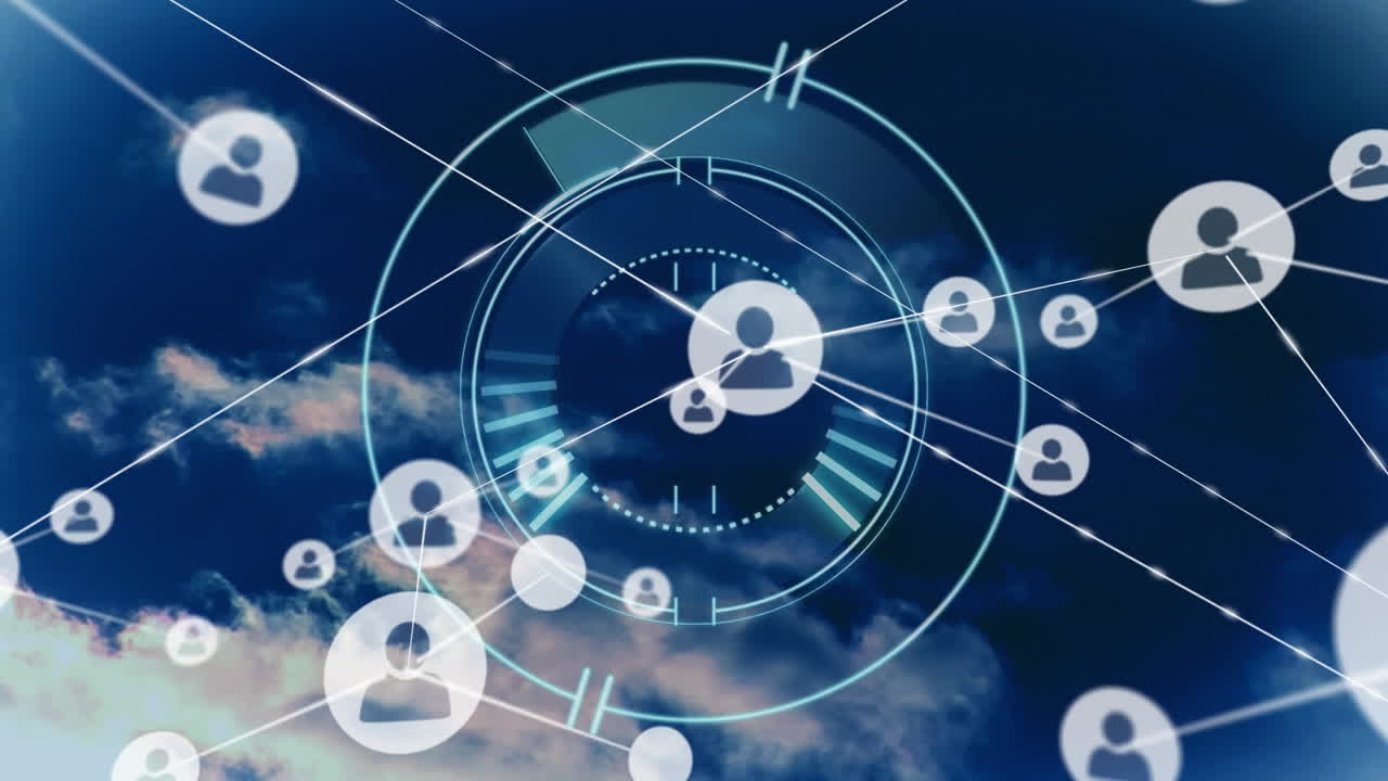 animación de la red de conexiones con los iconos de las personas a través del escaneo de alcance