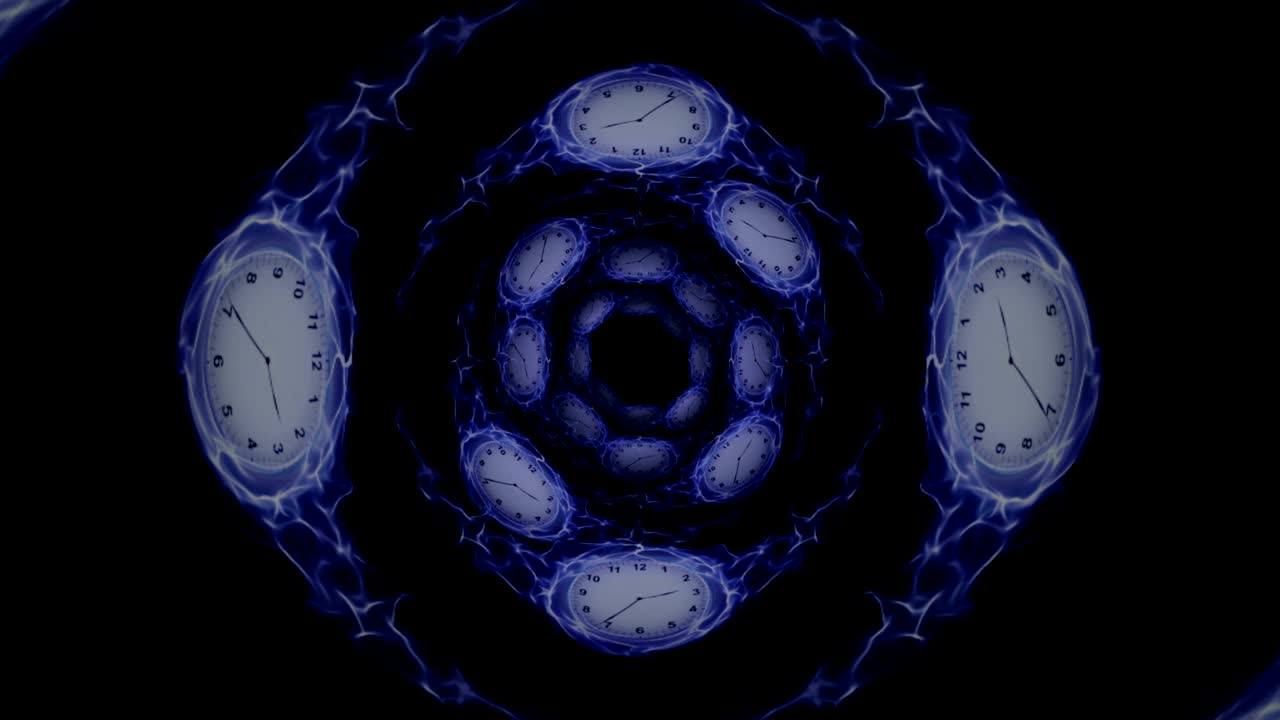 relojes, viaje en el tiempo túnel en fibras anillo, renderización, animación, fondo, bucle