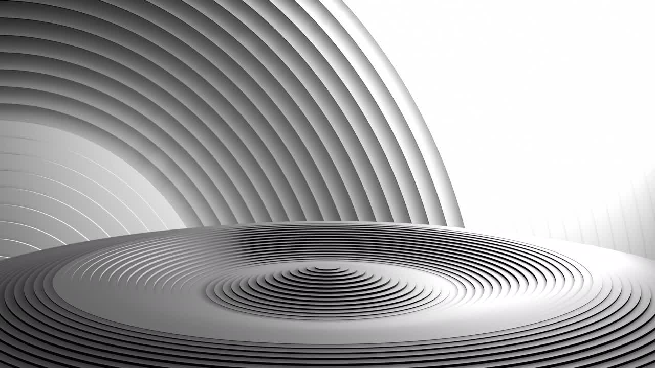 Animazione di una superficie circolare grigia iridescente in movimento e sfondo.