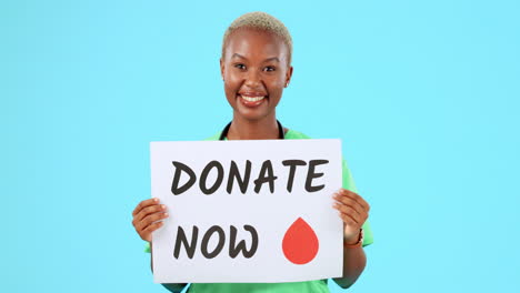 blood, nurse and black woman with donation poster