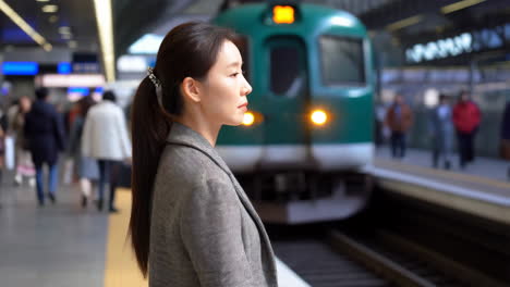 mujer esperando el tren