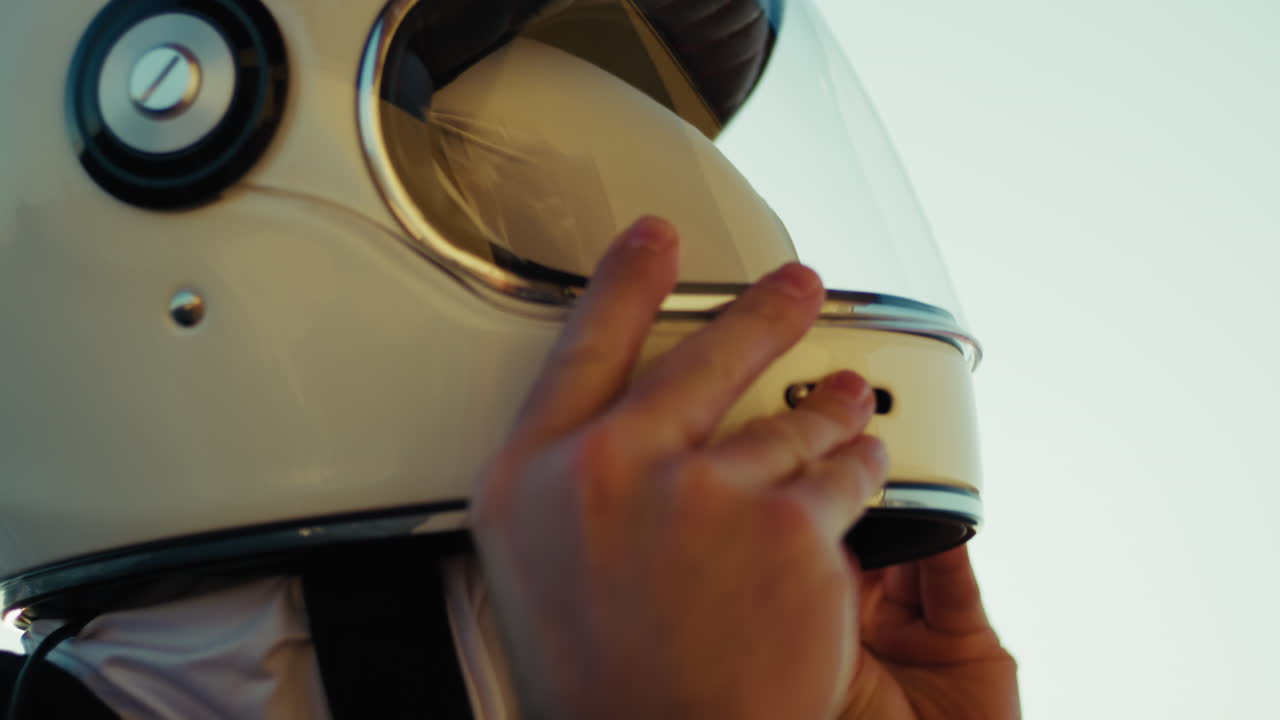 Pilot Man Car Driver Removes Helmet After Stressful Track Race Outdoor