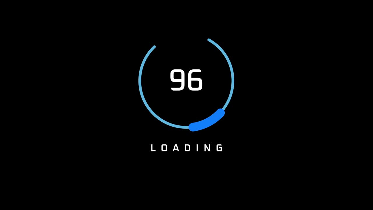 Loading Interface After Effect Animation Template with arc progress circle, percentage counter on black background