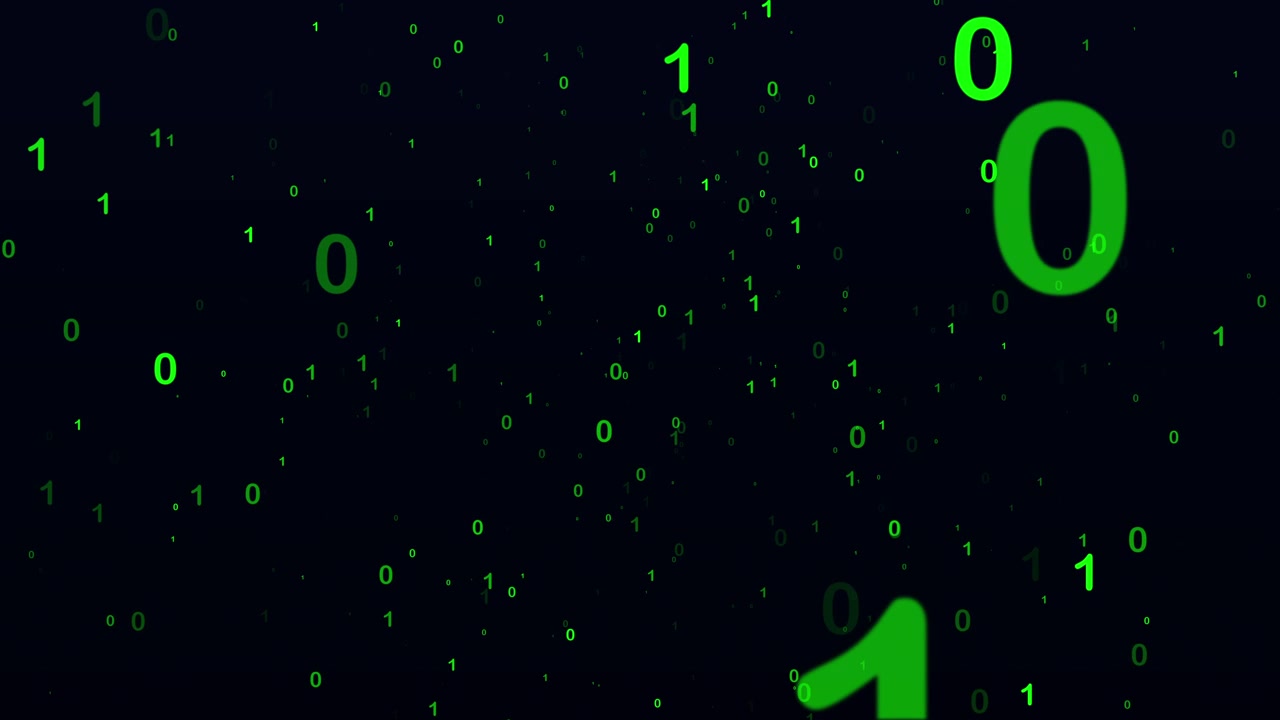 Digital Binary Code Streaming on Dark Background