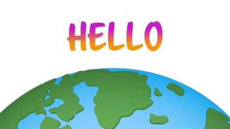 animation of hello text over globe on white background