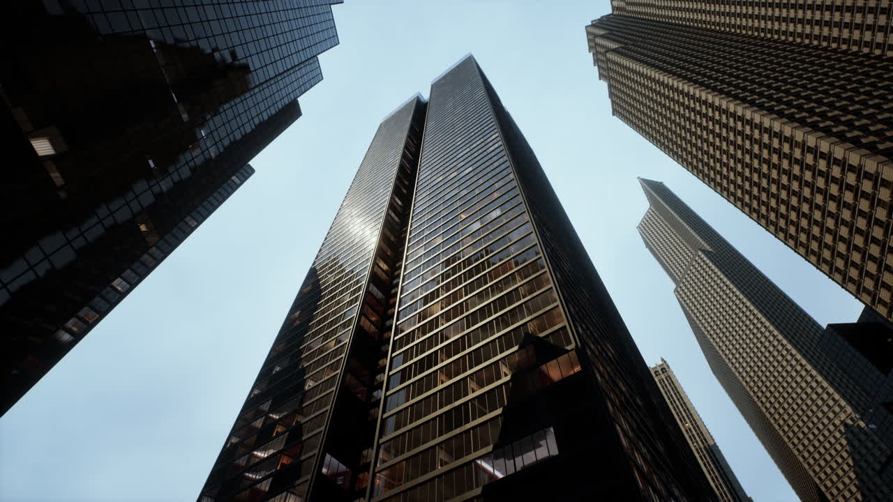 View looking up at high rise buildings