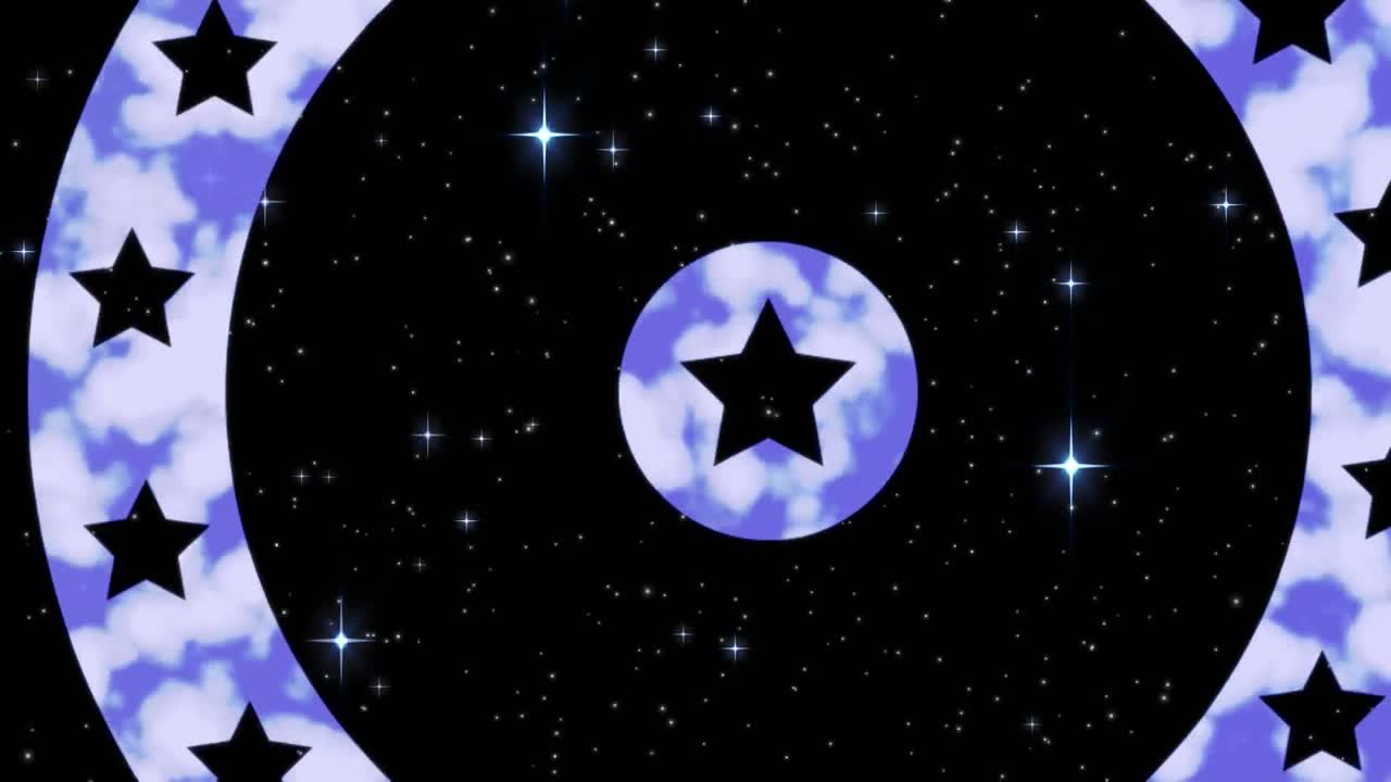 animación de círculos girando con estrellas y rayas de la bandera estadounidense sobre el cielo nocturno con estrellas