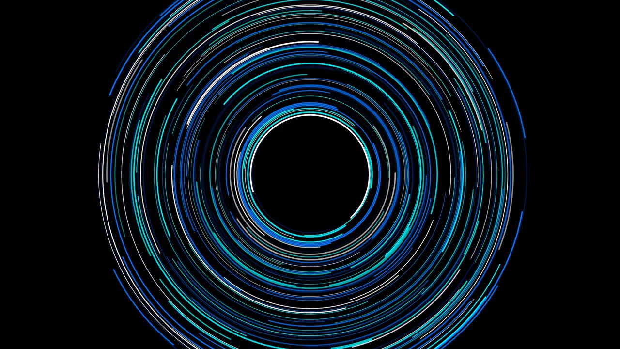 Abstract Motion Graphic of Glowing Blue Circular Light Trails