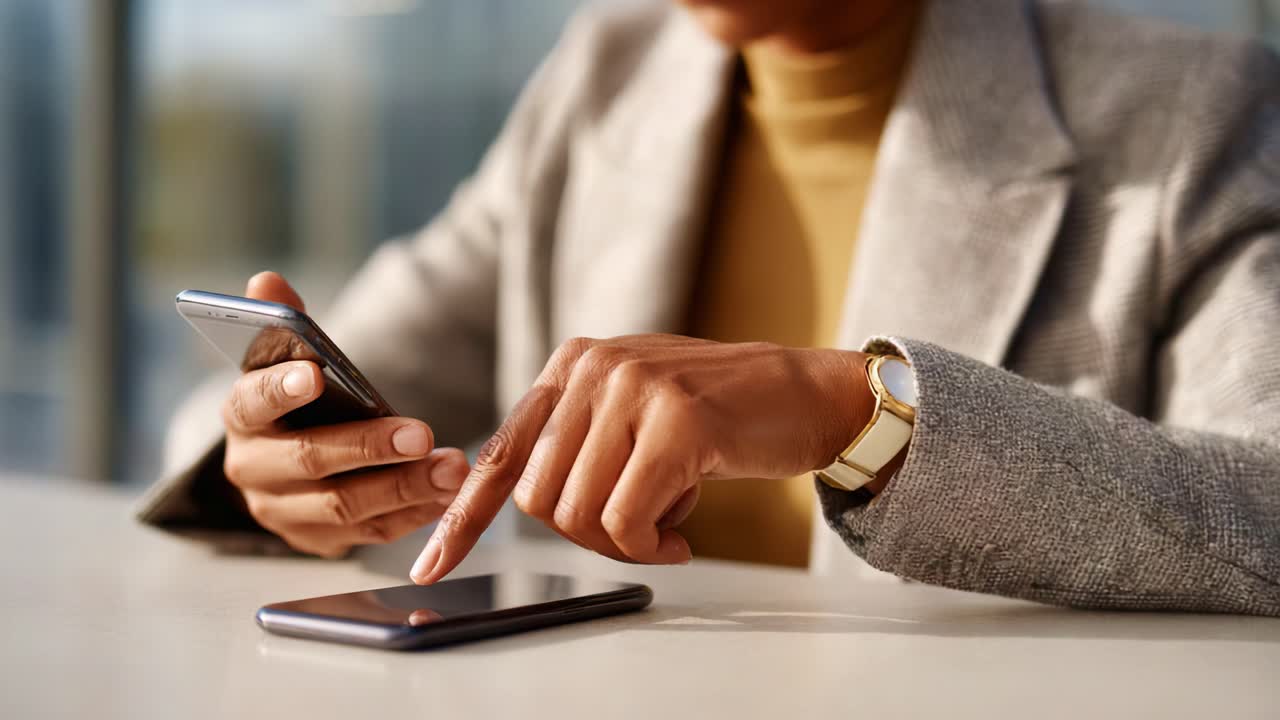 Engaged in Digital Interaction: A Focused Person Using a Smartphone to Navigate Mobile Applications and Technology in a Modern Workspace Environment