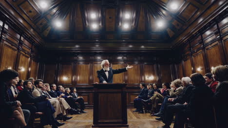 formal speech in a grand room