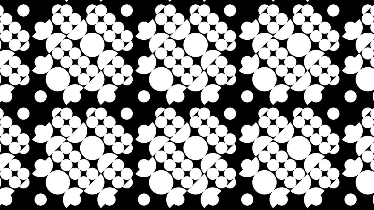 patrón geométrico con azulejos animados en blanco y negro. formas abstractas en un mosaico dinámico mínimo. fondo gráfico en movimiento en un diseño plano