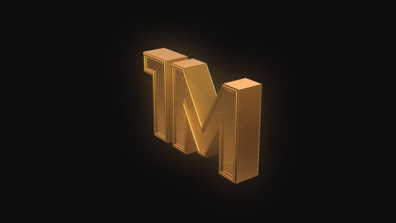 Golden 3D '1M' Text Rotating on Black Background