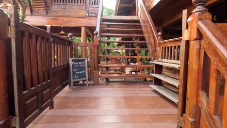 wooden stairs and lush greenery in ayutthaya