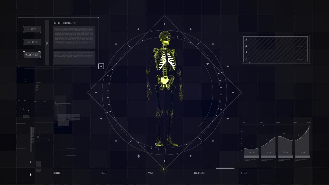 추상적인 골격 의료 후드 배경 4k